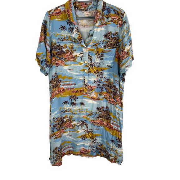 Faherty Dresses & Skirts - Faherty Womens Blue Travel Pattern Dress L Resortwear Vacation Cruise Tropical